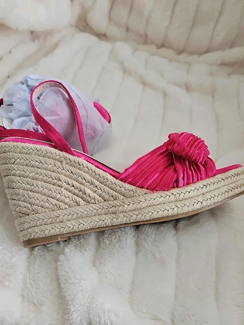 Hot Pink Knotted Espadrille Wedge Sandals